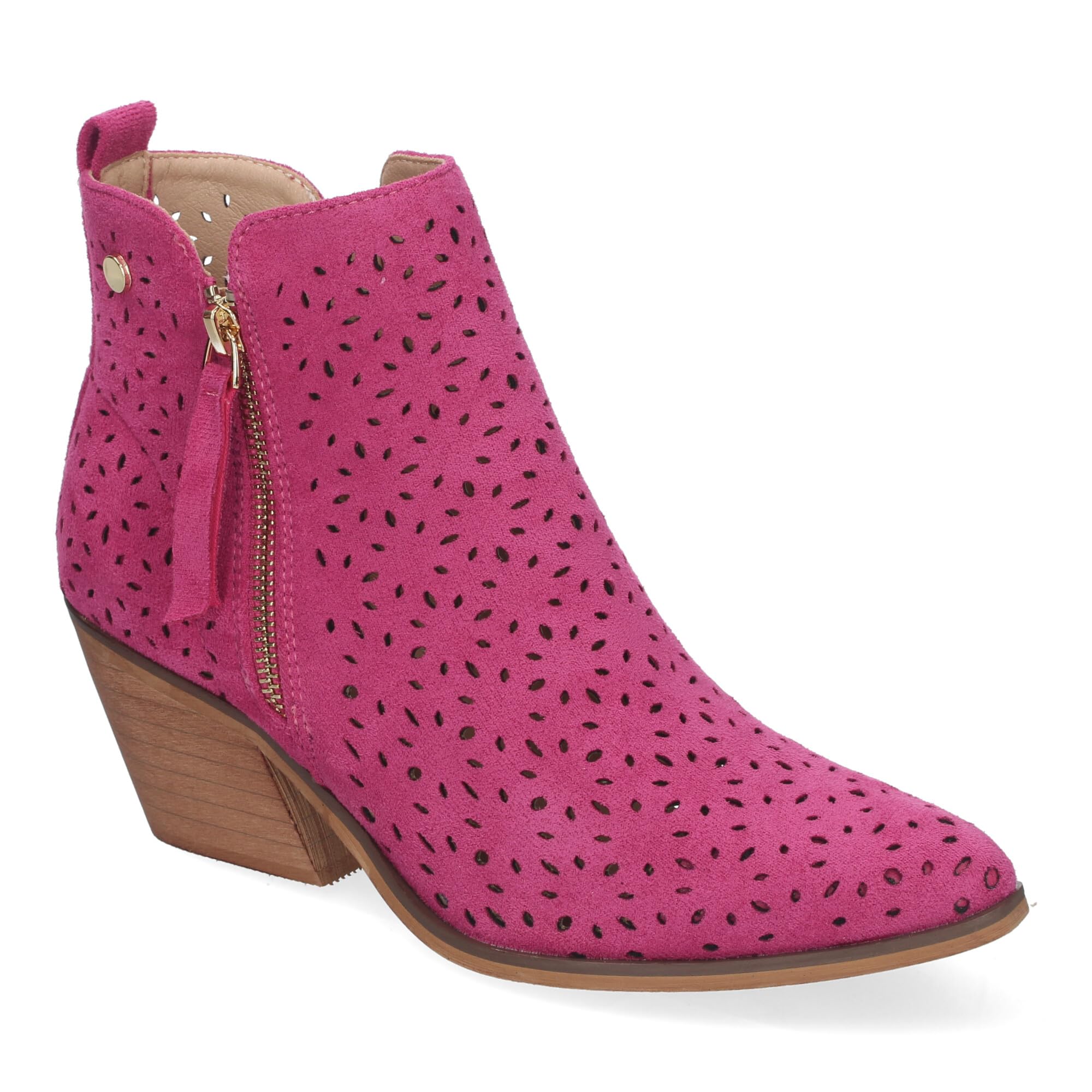 Botines de Tacon Campero para Mujer Primavera Verano Elegantes y Comodos, Diseno Perforado con Doble Cremallera Lateral con Fleco, Ideal para Cualquier Ocasion.