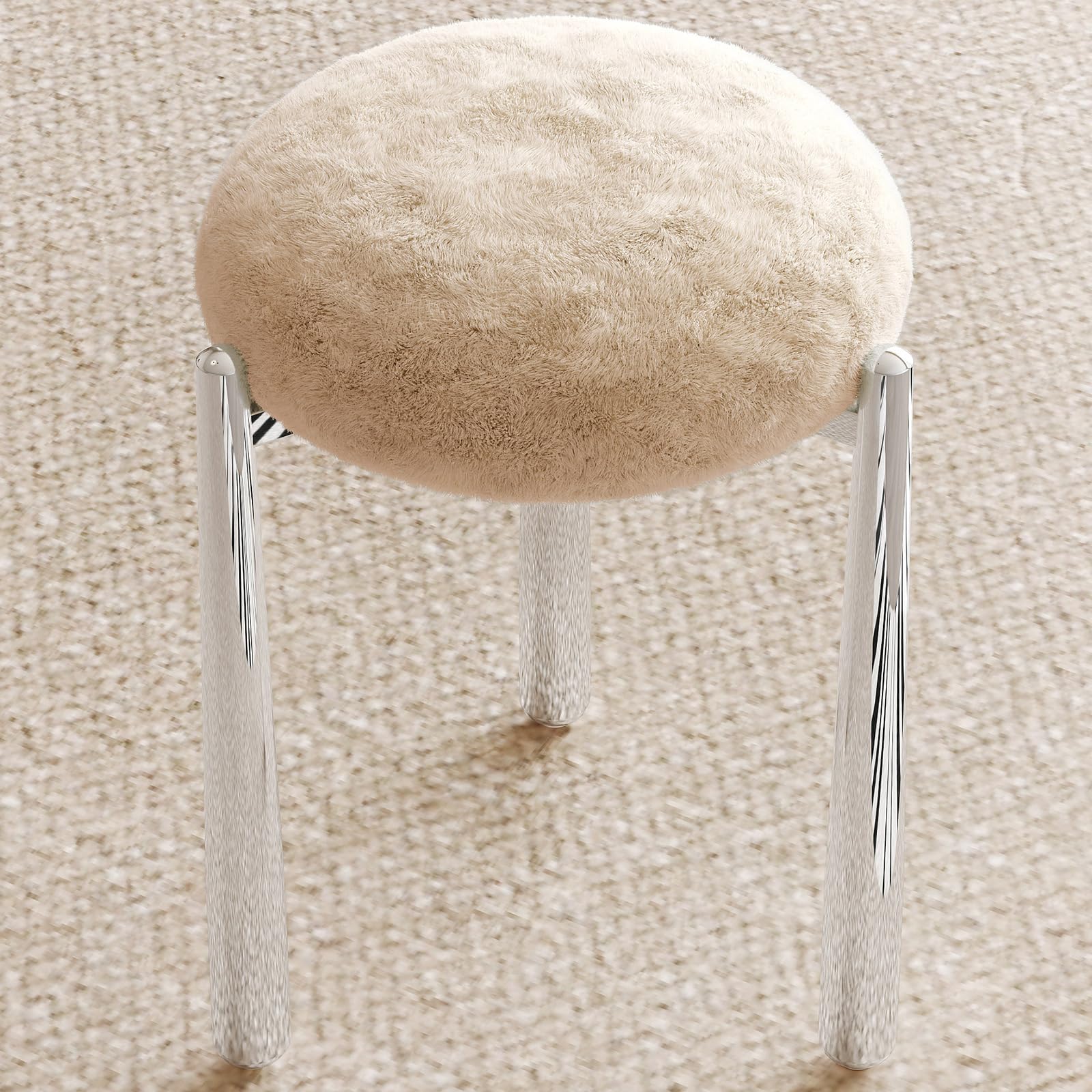 GlimBiz Vanity Stool,Upholstered Round Modern Stool for Makeup Room, Ottoman Footrest with Metal Legs for Living Room, Bedroom,Entryway, Offices (Brown)