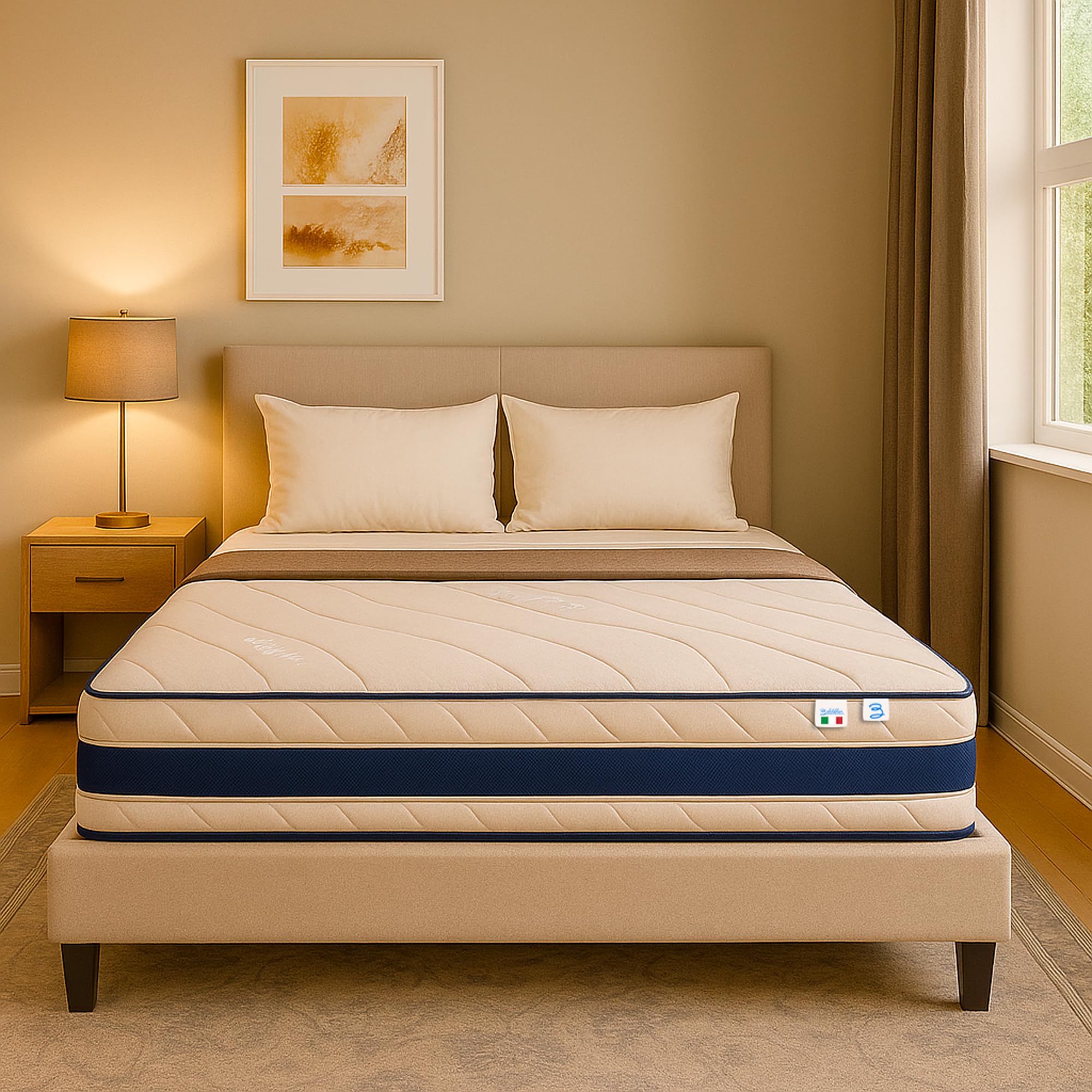 Baldiflex Materasso in Waterfoam Matrimoniale Power, con Rivestimento in Aloe Vera Fascia 3D Massaggiante, Ergonomico, Traspirante, Antiacaro (140x190 cm + 2 Cuscini Omaggio