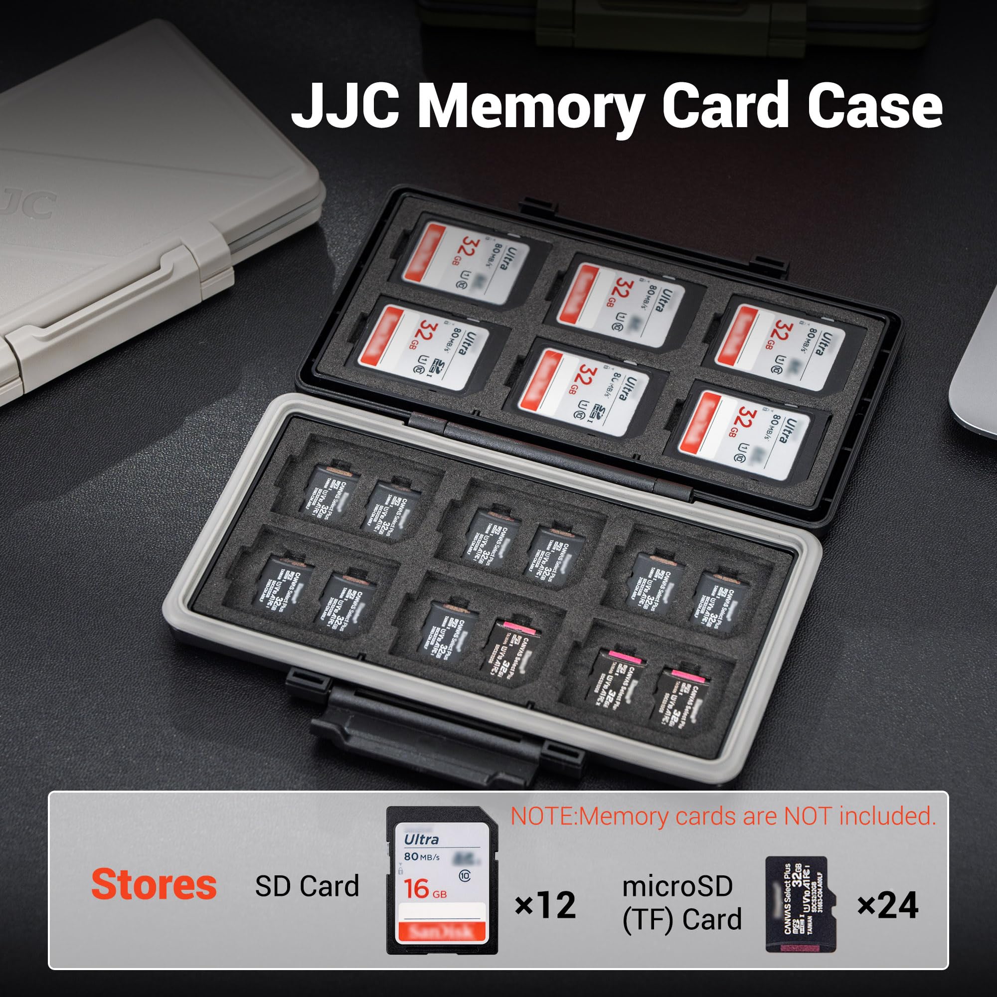 JJC Custodia per schede di memoria a 36 scomparti, impermeabile, anti-shock, per 24 schede micro SD, SDXC, SDHC, TF e 12 schede SD, SDXC, SDHC