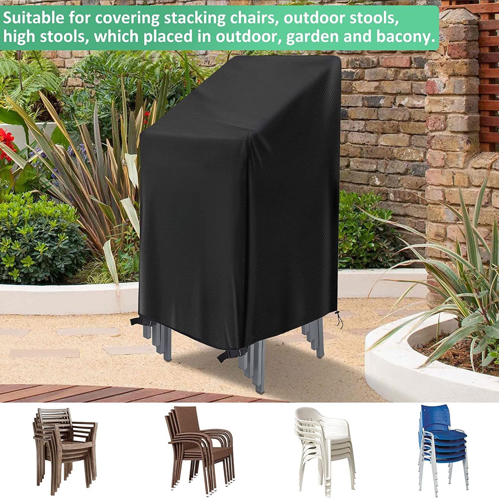 Okuyonic Outdoor Chair Cover, Black Buckle Waterproof Patio Chair Cover for Lawn