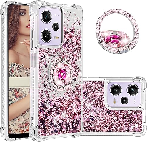 CCSmall Funda transparente con purpurina para Xiaomi Redmi Note 12 Pro 5G, cubierta brillante de arena movediza líquida con soporte de anillo de