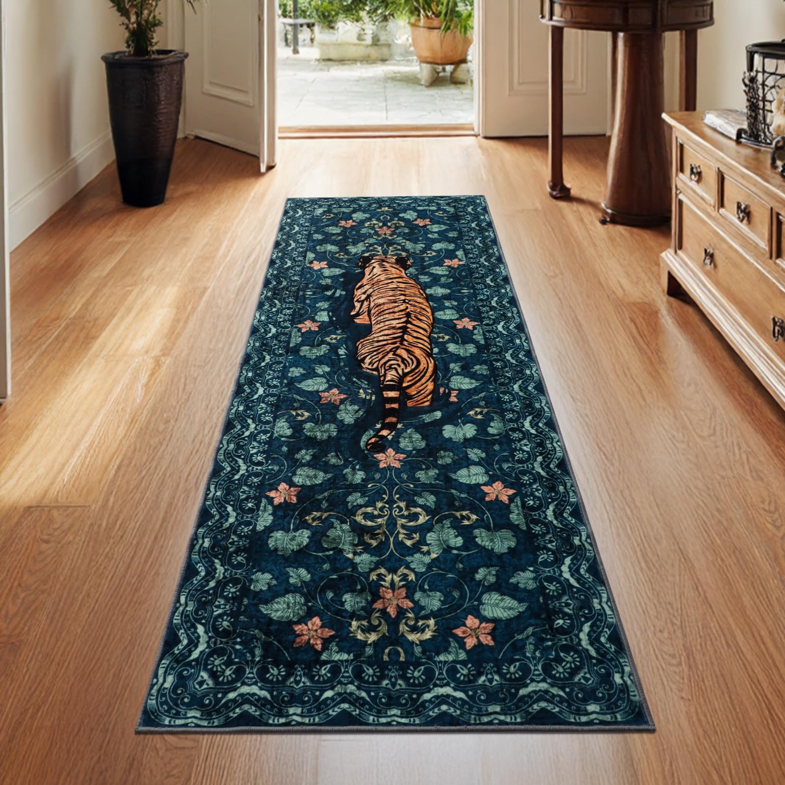 TUKDAK Teppich Läufer für Flur, Waschbarer Teppich Wohnzimmer, Boho Weich Kurzflor Schlafzimmer Carpet