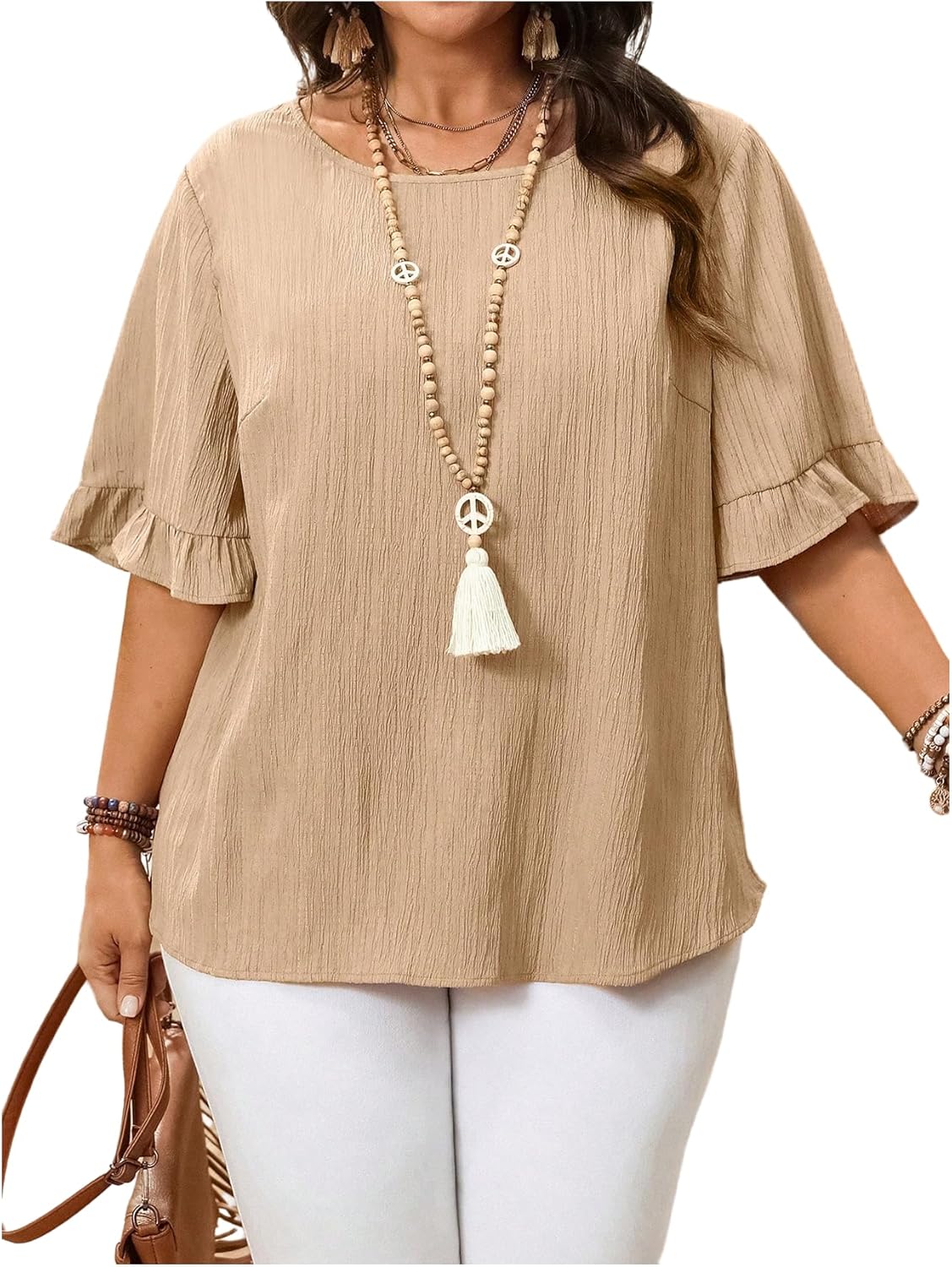SOLY HUX Women's Plus Size Ruffle Half Sleeve T Shirts Summer Crew Neck Dressy Casual Tops