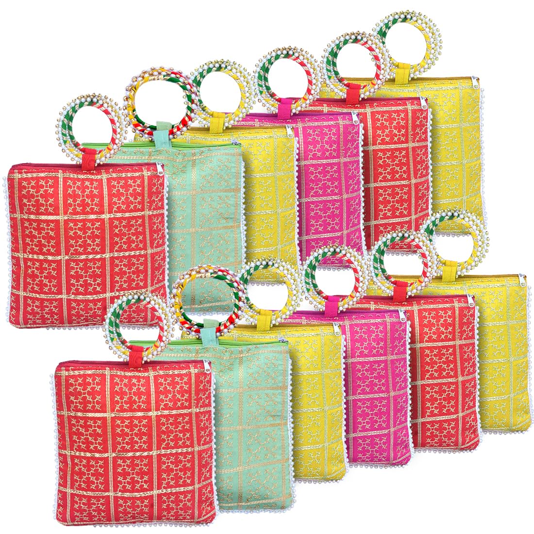 Rishabh Overseas Stylish Potli Bag with Bangle-Shaped Pearl Embroidered Handle | Traditional Silk Handbag for Women | Perfect for Gifting & Festive Occasions | Assorted | Ethnic Accessory-image-25