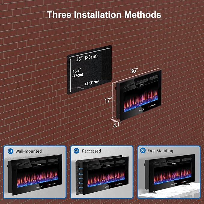 Chimenea Eléctrica Home4me 36", Montaje en Pared, 1500W, Control Remoto miniatura 6