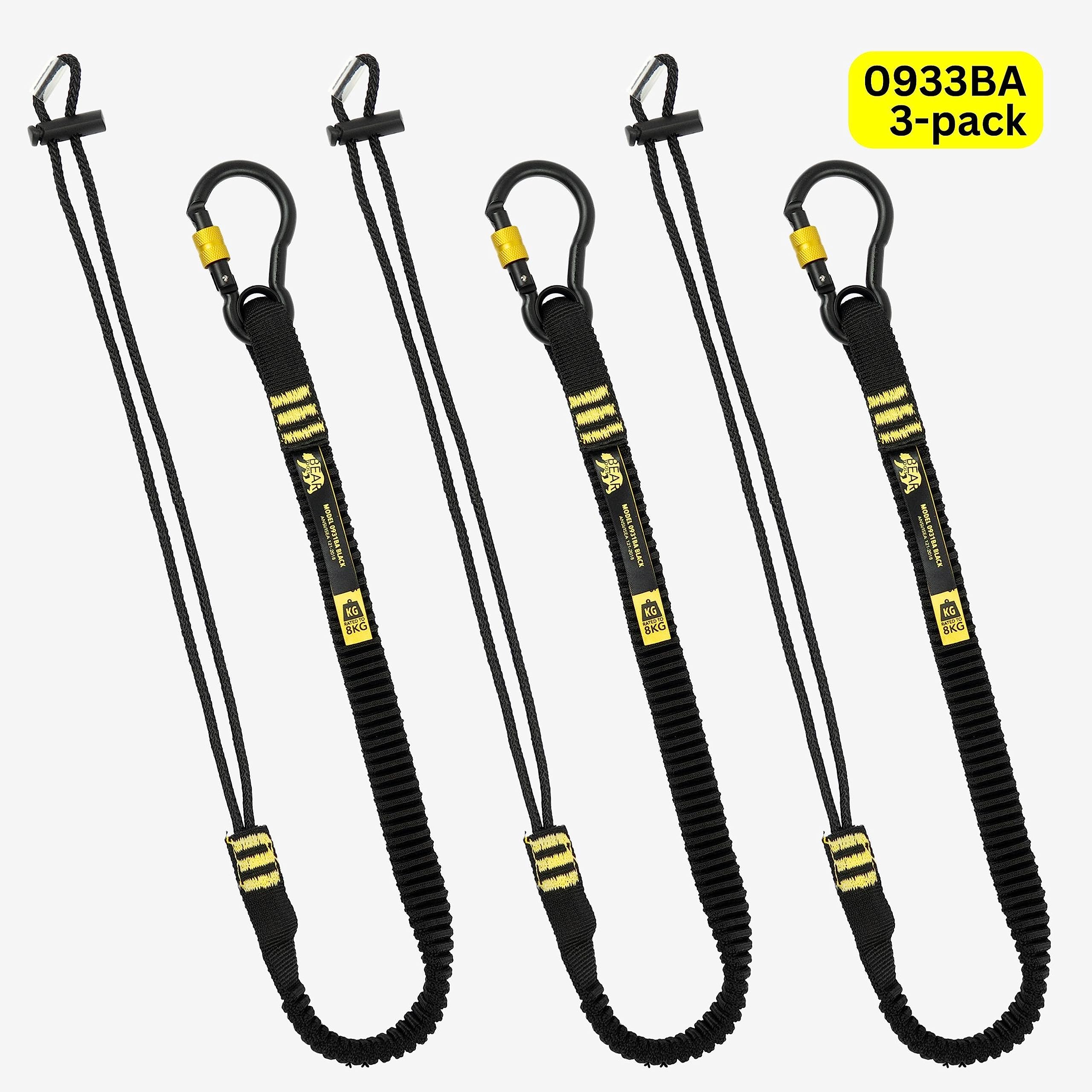 BearTOOLS Zatwierdzona przez ANSI smycz narzędziowa z karabińczykiem ze śrubą sprężynową, wytrzymała, maksymalne obciążenie 7,7 kg, smycz amortyzująca wstrząsy, regulowana pętla, zapobiega spadającym