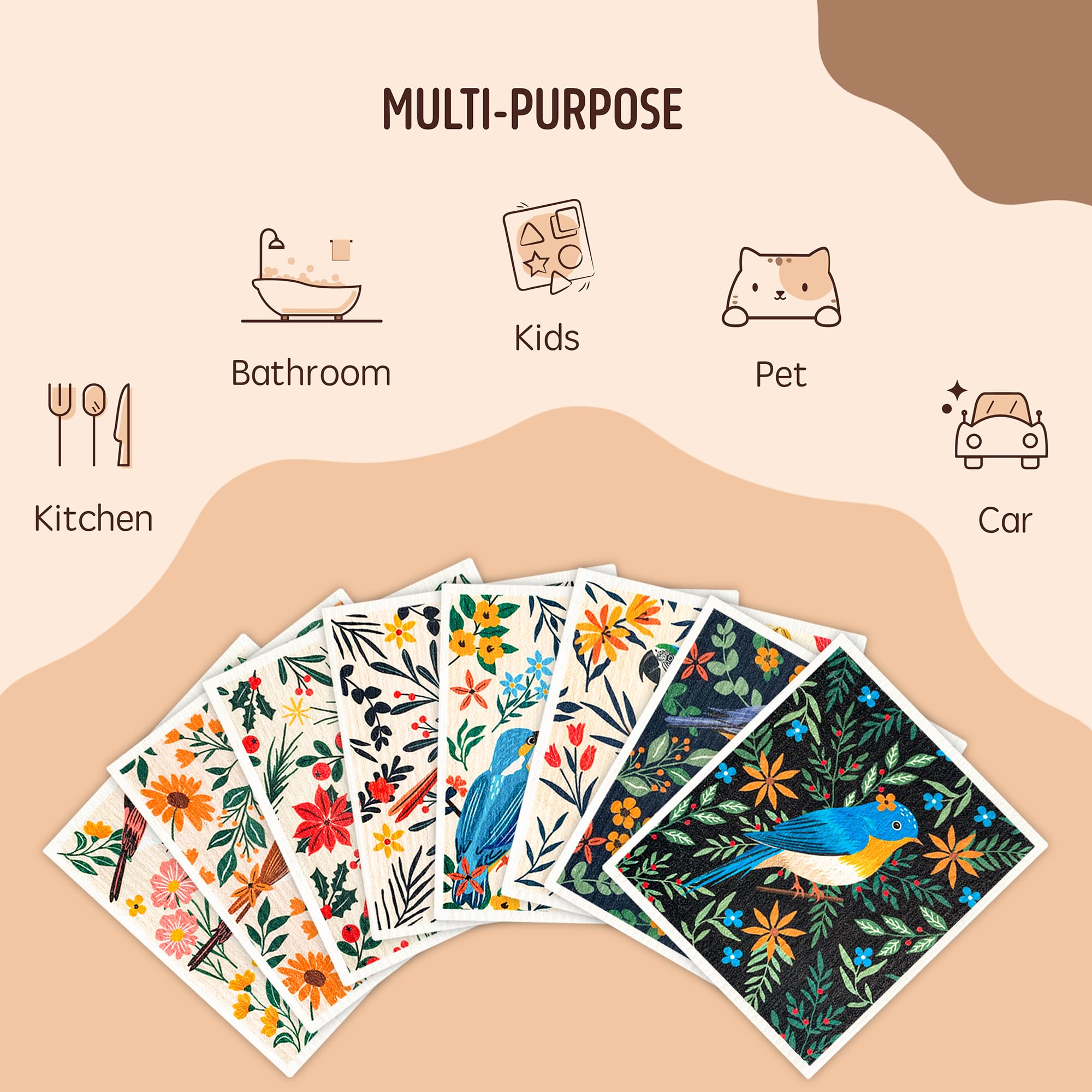 Paños de cocina suecos para cocina, paquete de 8 toallas de papel reutilizables, lavables, súper absorbentes, trapos de limpieza sin olor, biodegradables, de secado rápido, aptos para