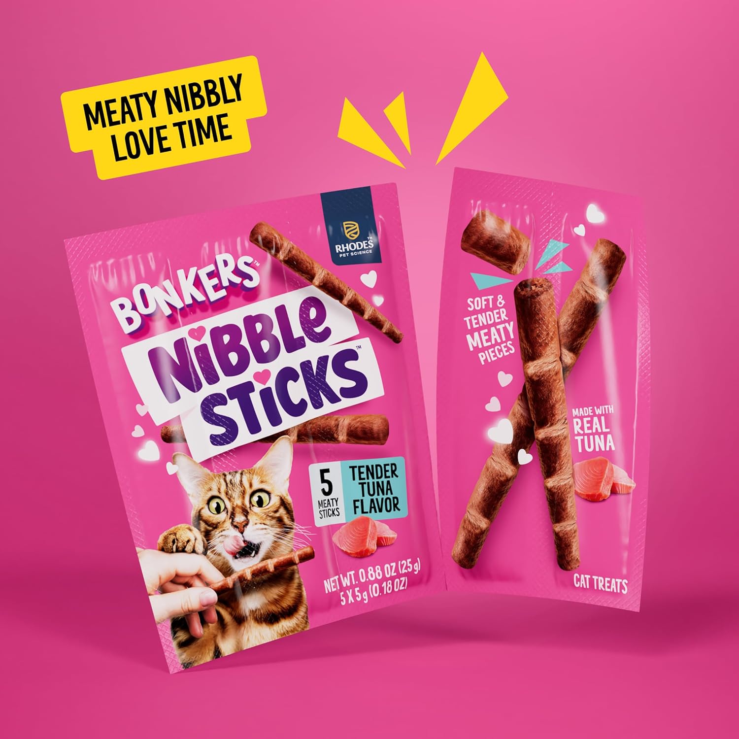 Bonkers Nibble Sticks Tuna Flavour Soft & Meaty Tender Treats for Cats, 5 Sticks (Pack of 20)
