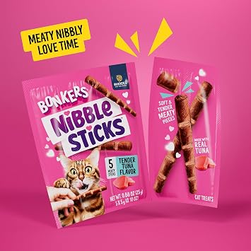 Bonkers Nibble Sticks Tuna Flavour Soft & Meaty Tender Treats for Cats, 5 Sticks (Pack of 20)