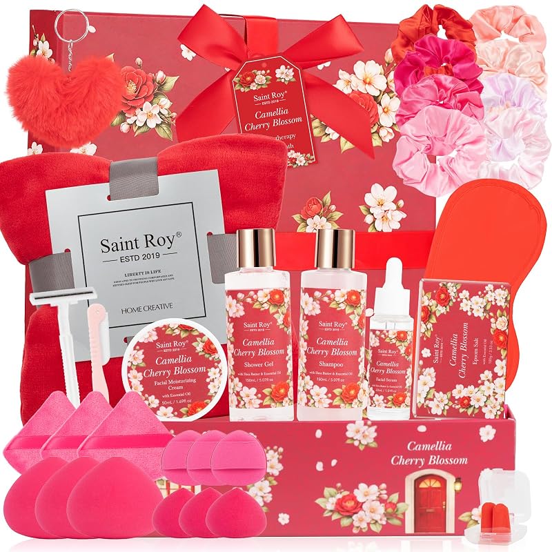 Saint Roy Conjunto para banho e cuidados da pele Cherry Blossom Rose, 35 peças