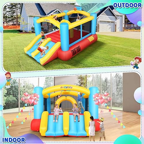 Miniatura 4 de Casa de rebote inflable con doble tobogán para niños de 3 a 10 años, casa inflable para interiores y exteriores con soplador, castillo de salto