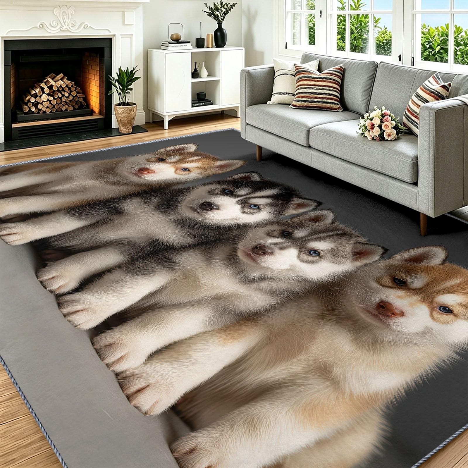 Tapis lavable en machine 60 x 90 cm antidérapant motif husky mignon