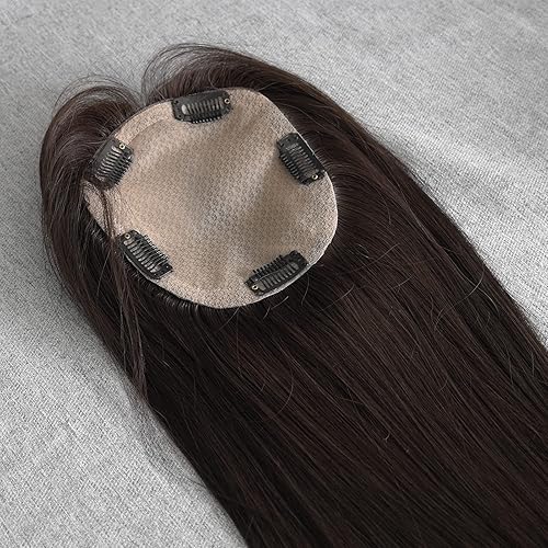 XCSUNNY Cabello humano 100% real, color marrón morena para mujer, con cabello fino, extensiones de cabello marrón natural para mujeres blancas sin