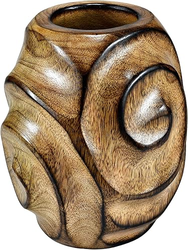 Miniatura 2 de AeraVida Jarrón seco de madera de árbol de mango en espiral tallado a mano de color marrón fascinante  Jarrón de madera  Jarrones de madera para