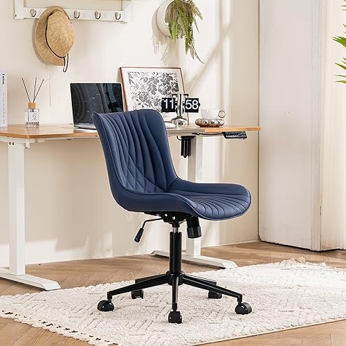 Miniatura 7 de YOUTASTE Silla de oficina moderna sin brazos, silla mecedora giratoria de altura ajustable, sillas de costura de piel sintética con ruedas, elegante