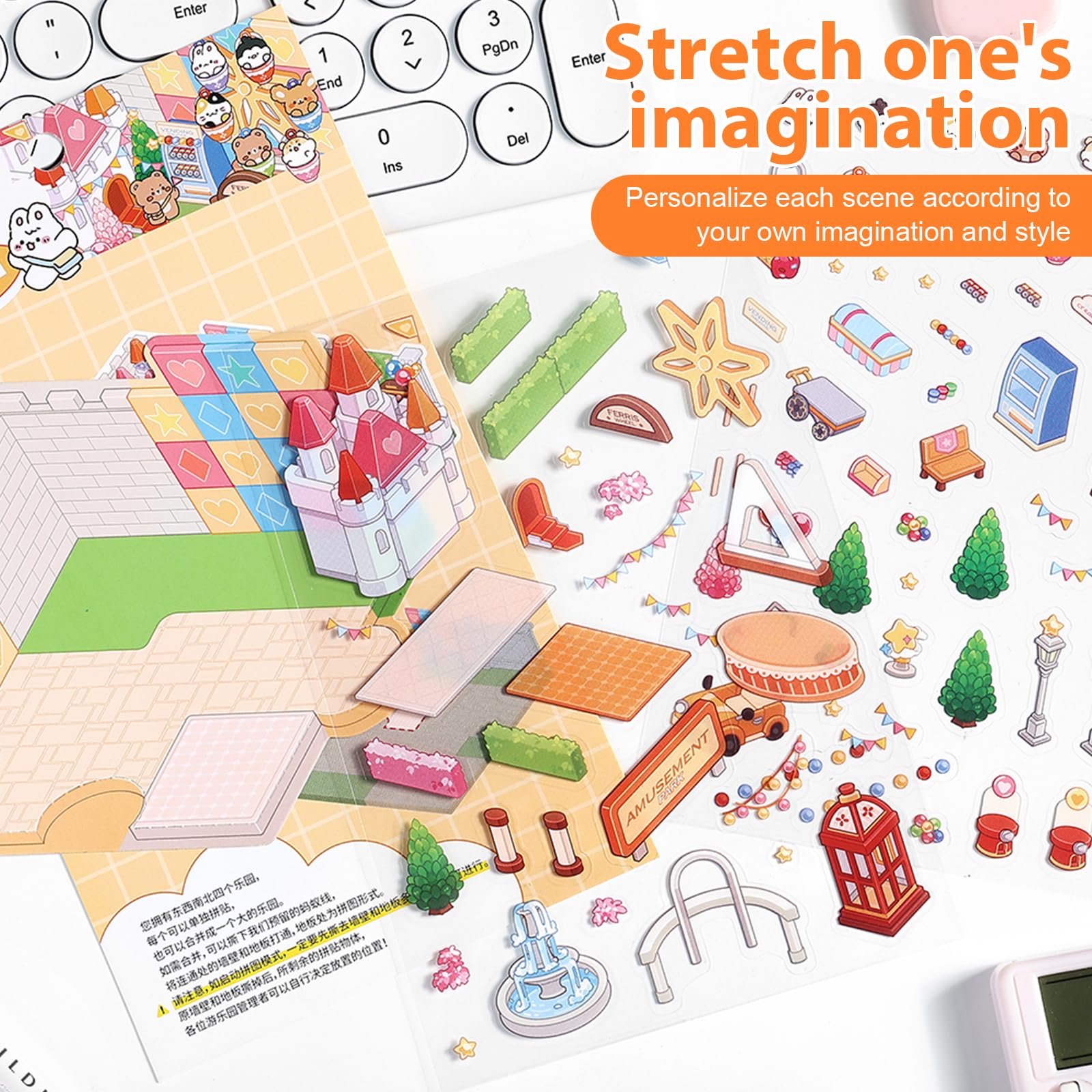Set Di 8 Adesivi 3D Fai Da Te Per Casa Con 2 Pinzette - Scene Tridimensionali Riutilizzabili In PET, Per Bambini E Adulti, Regalo Creativo