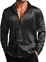 COOFANDY Men's Shiny Silk Satin Floral Jacquard Long Sleeve Dress Shirt for Party Prom Wedding