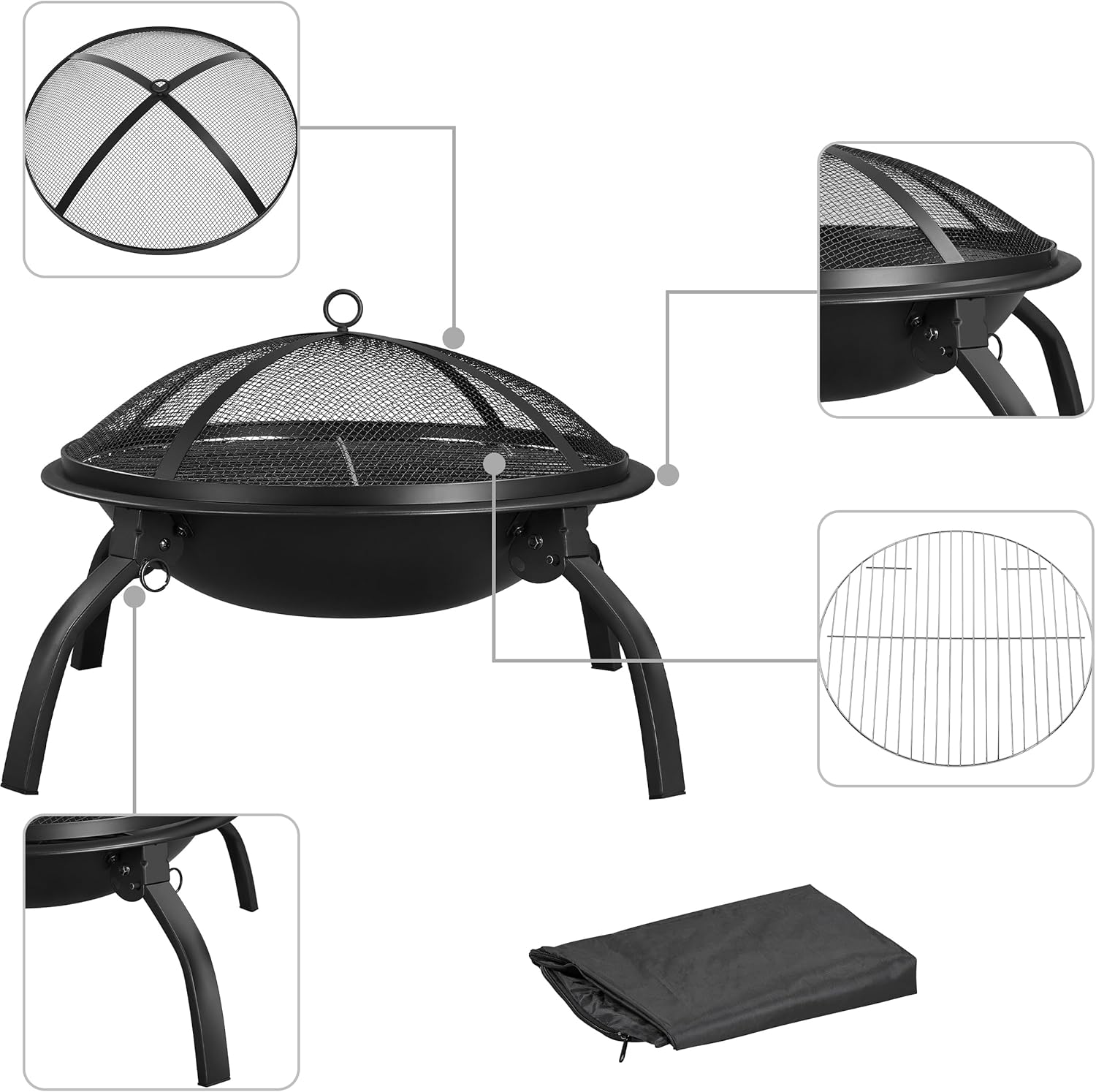 Yaheetech Fire Pit 22in Folding Firepits BBQ Fireplace with Steel Grill, Cooking Grate and Poker for Outdoor Camping & Bonfire