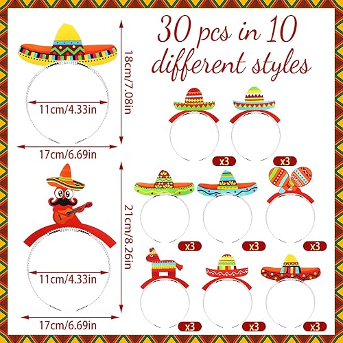 Miniatura 2 de Yunlly 60 sombreros de fiesta a granel Cinco De Mayo Sombreros Diademas 10 Estilos Coloridos Taco Diademas de Papel Fiesta Suministros Decoraciones