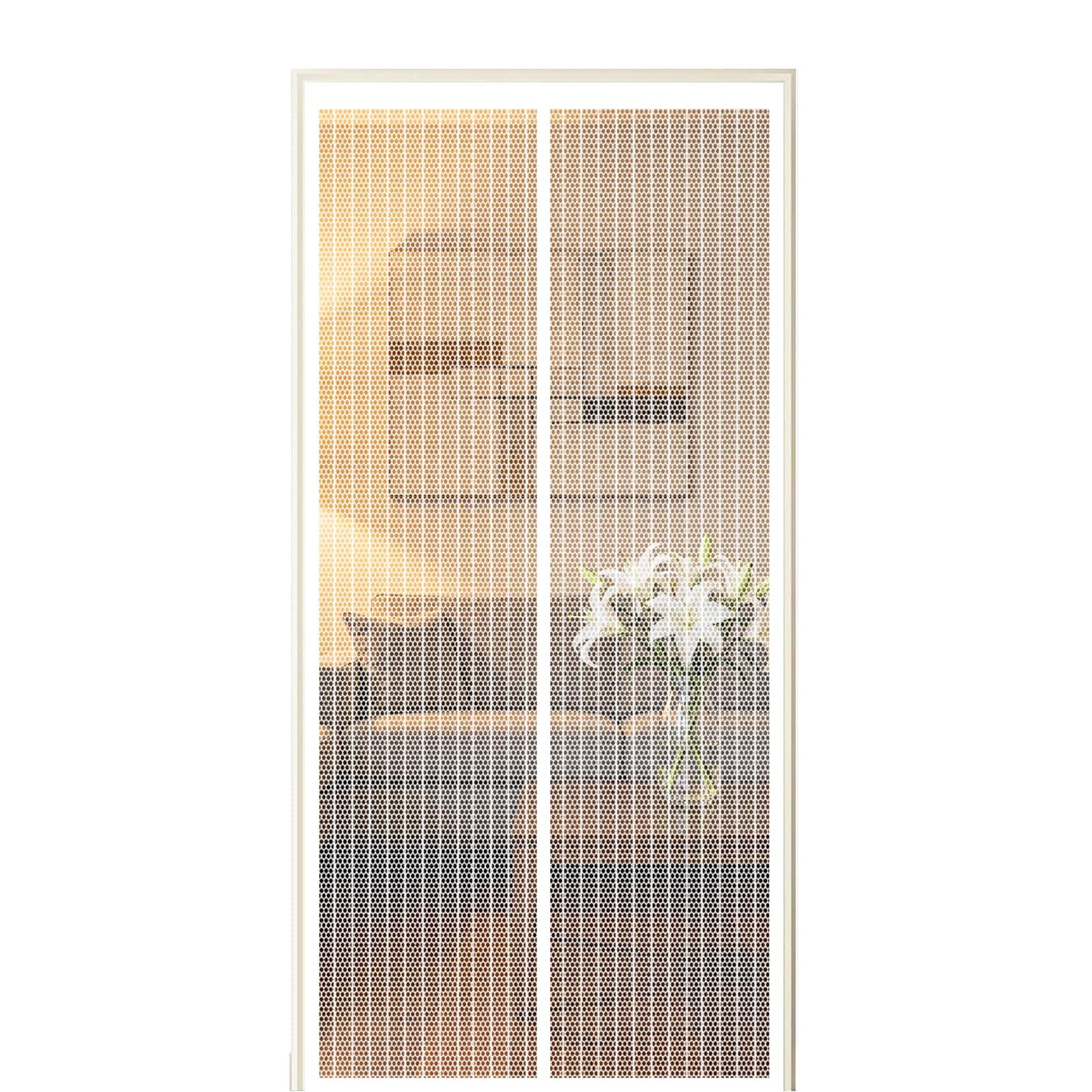 Xuehmin White Fly Screen Door 150 X 275 Cm Self Sealing Powerful Magnets Patio Curtain Insect Mesh With Powerful Magnets & Full Frame Magic Tape Suitable For Patio Doors Balcony Bedroom,