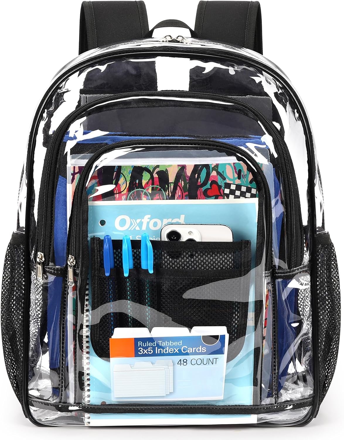 ZORFIN Clear Backpack Heavy Duty for School & Work – 18in Transparent PVC Bag with Large Capacity & Reinforced Straps – See Through Bookbag for Men, Women, Boys & Girls, Workplace Security Black - Image 8