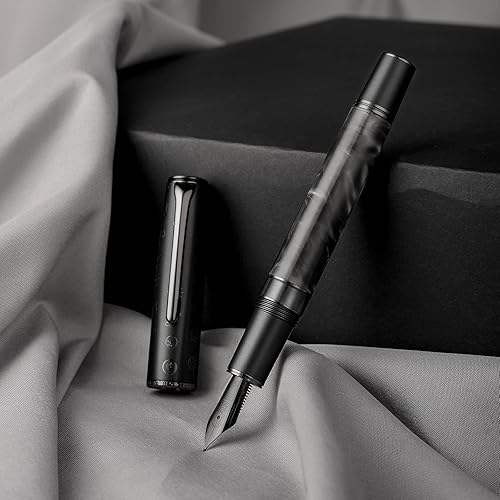 Miniatura 4 de Hongdian N7 - Pluma estilográfica de pistón de resina de conejo gris, pluma clásica de punta fina de iridio de hoja larga, bolígrafo de escritura