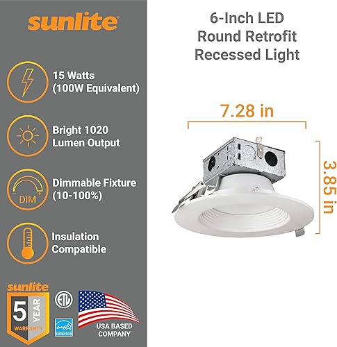 Miniatura 2 de Sunlite 41283-SU - Luminaria empotrable LED redonda de 6 pulgadas, 15 vatios (equivalente a 100 W), 1020 lúmenes, regulable, Energy Star,