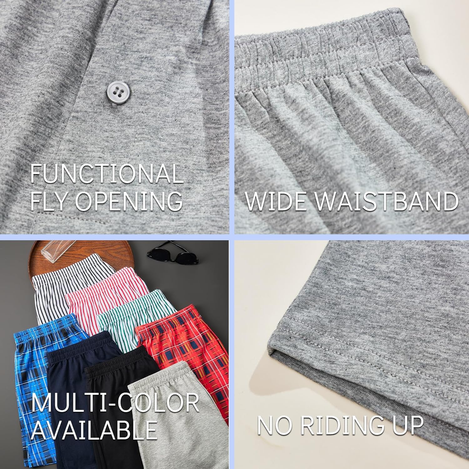 Cotton Boxers Shorts Mens Stretch Knit Boxer Shorts Solid Underwear Plaid Striped Cotton Sleep Short Tartan - Image 6