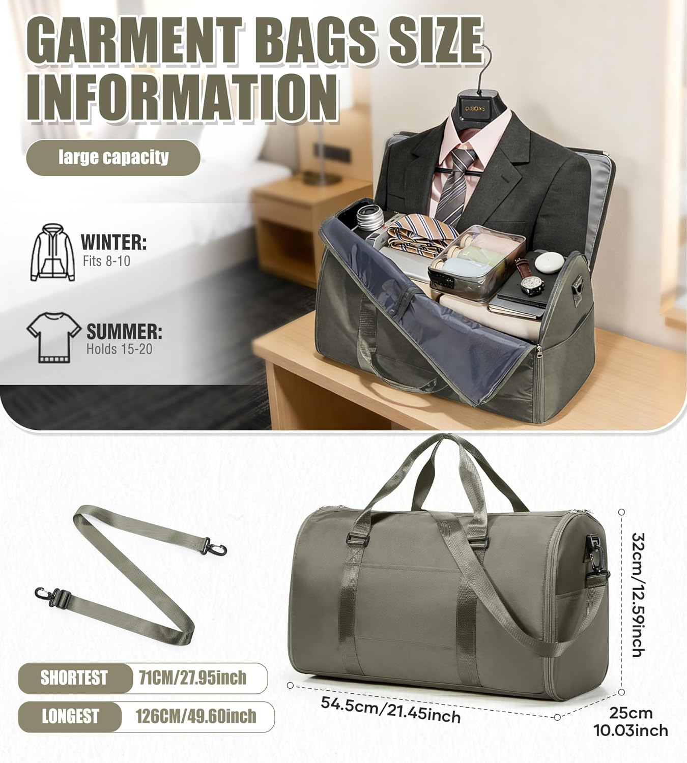 Garment Bag for Travel Duffle Carry on Spirit Airlines Personal Item Travel Bags Large Sports Tote Gym Waterproof Weekender Luggage Weekend Bags Airplanes Eessentials Women Men Green