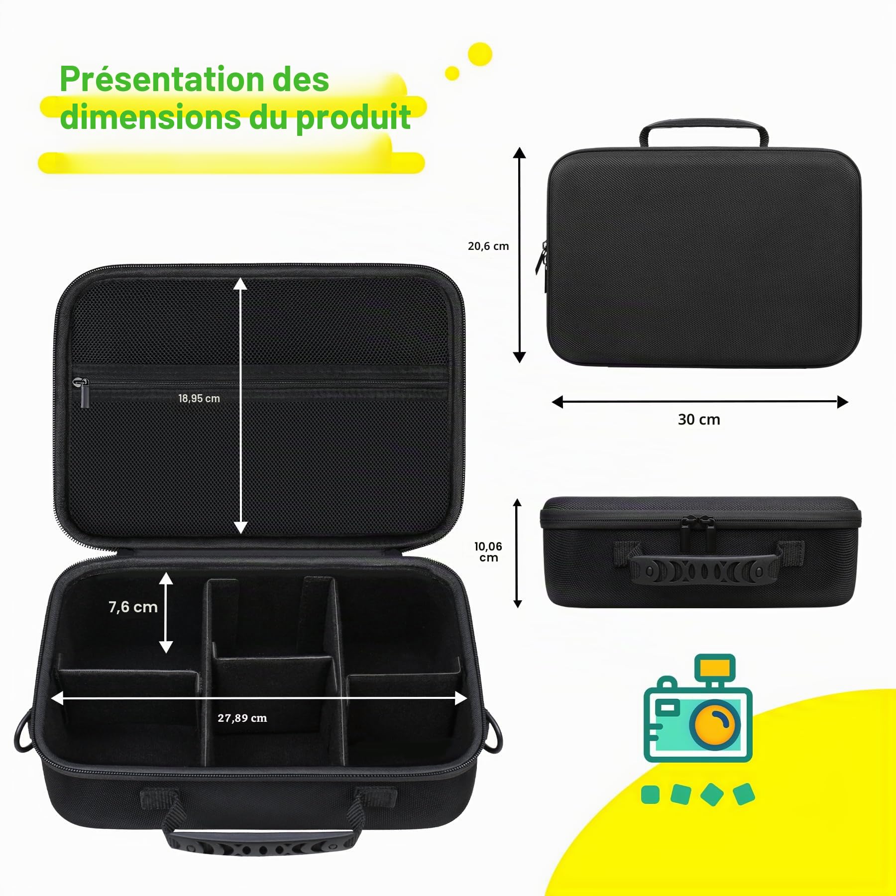 BOVKE Etui pour Canon EOS 2000d/R50/R6 Mark II/R100, étui de Rangement pour Appareils Photo Reflex Numériques Canon, Sony, Nikon, trépieds et Accessoires, bandoulière avec 5 séparateurs, Noir