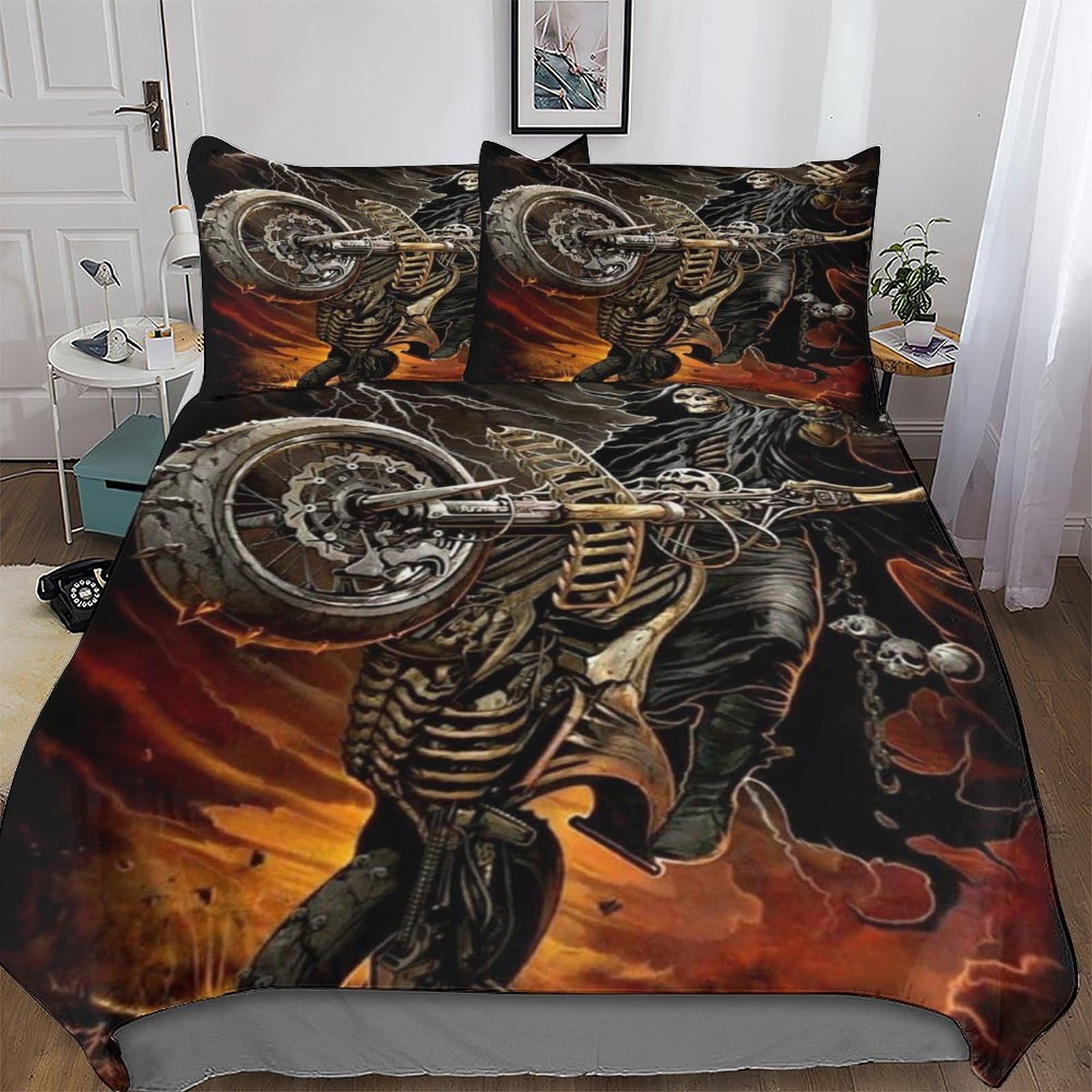 LLXXHH Gothic Skull Duvet Cover Set with Pillowcase Soft Microfiber Bedding Set Comforter Cover for Adults Kids 3Pcs Quilt Covers Double (200x200cm)