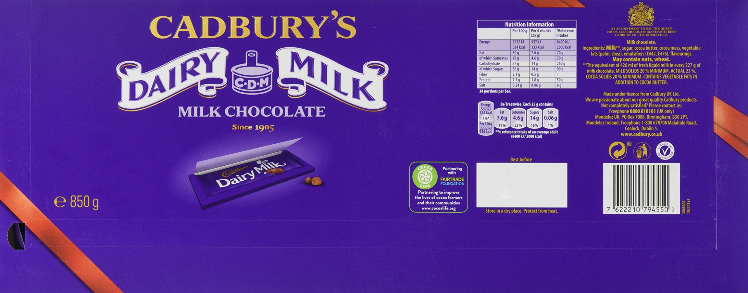 Cadbury Dairy Milk Chocolate Bar, 850g Buy Online in UAE at desertcart