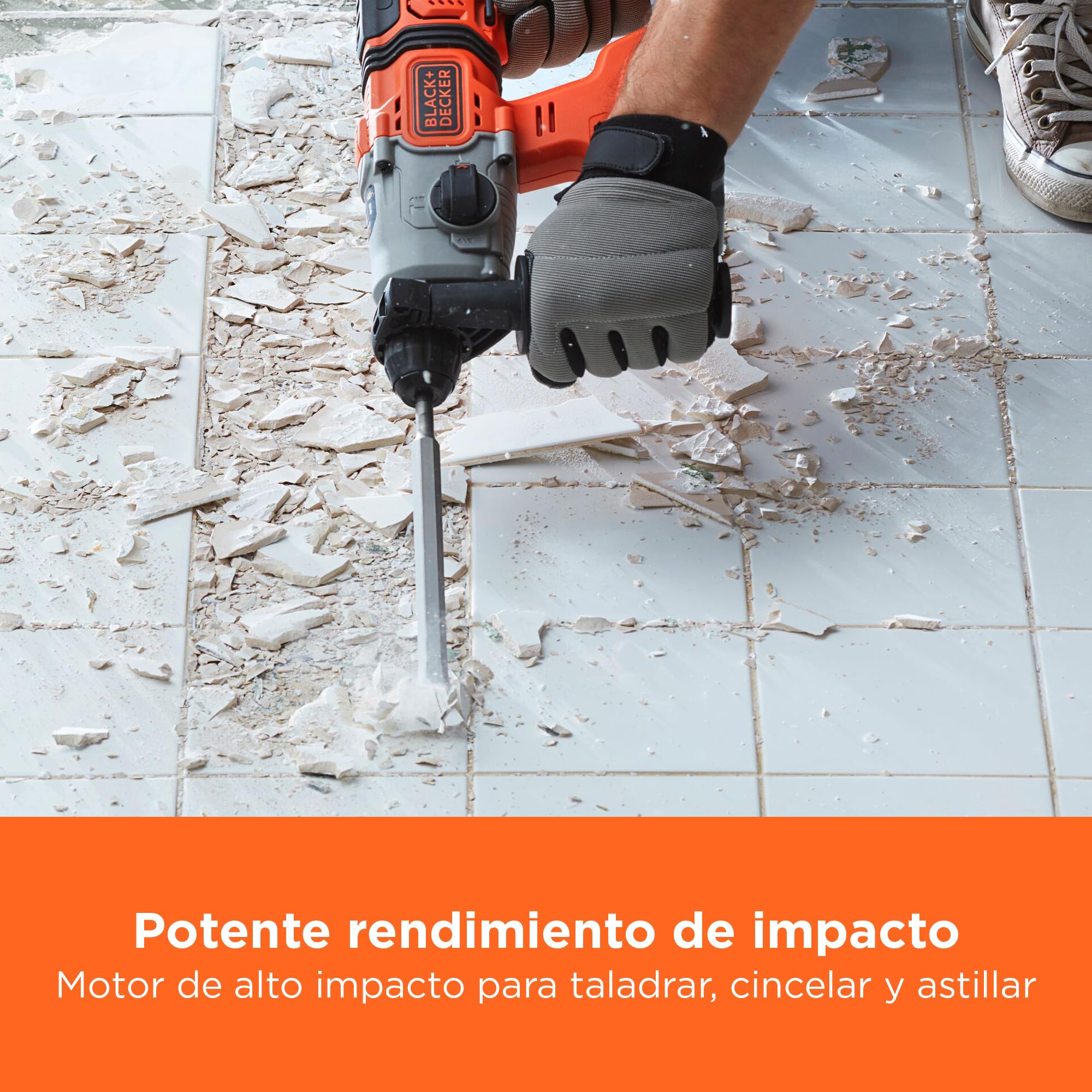 BLACK+DECKER Taladro percutor SDS-Plus a batería de 18V, energía de impacto de 1,2J, 3 modos, incluye broca para hormigón de 6mm y caja del kit, BCD900B-XJ