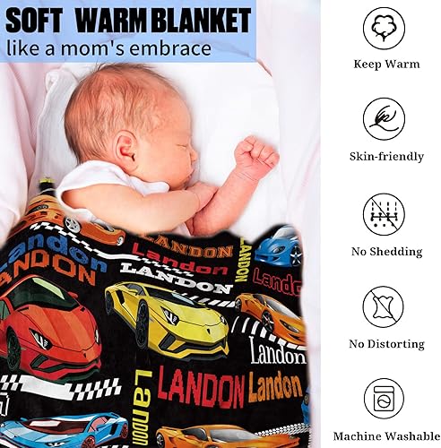 Miniatura 3 de Manta personalizada de auto de carreras con nombre para niños y niños, manta personalizada con diseño de auto deportivo de carreras, manta