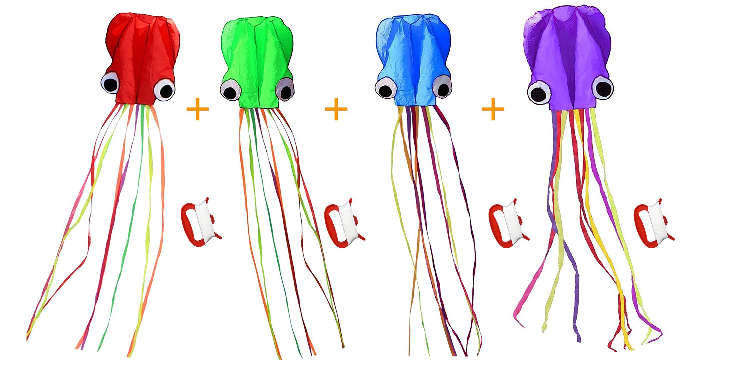 Winterworm Set of 4 Large Silk Kite with Board Chinese Kite Simple to Fly Kite for Beginner Childhood Memory Parent-Child Time