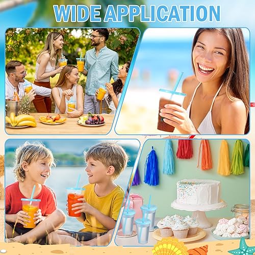 Vista 20 de Mifoci 12 vasos de plástico con tapas y pajillas, vasos de plástico reutilizables, vaso a granel con popote y tapa, vaso helado para beber agua