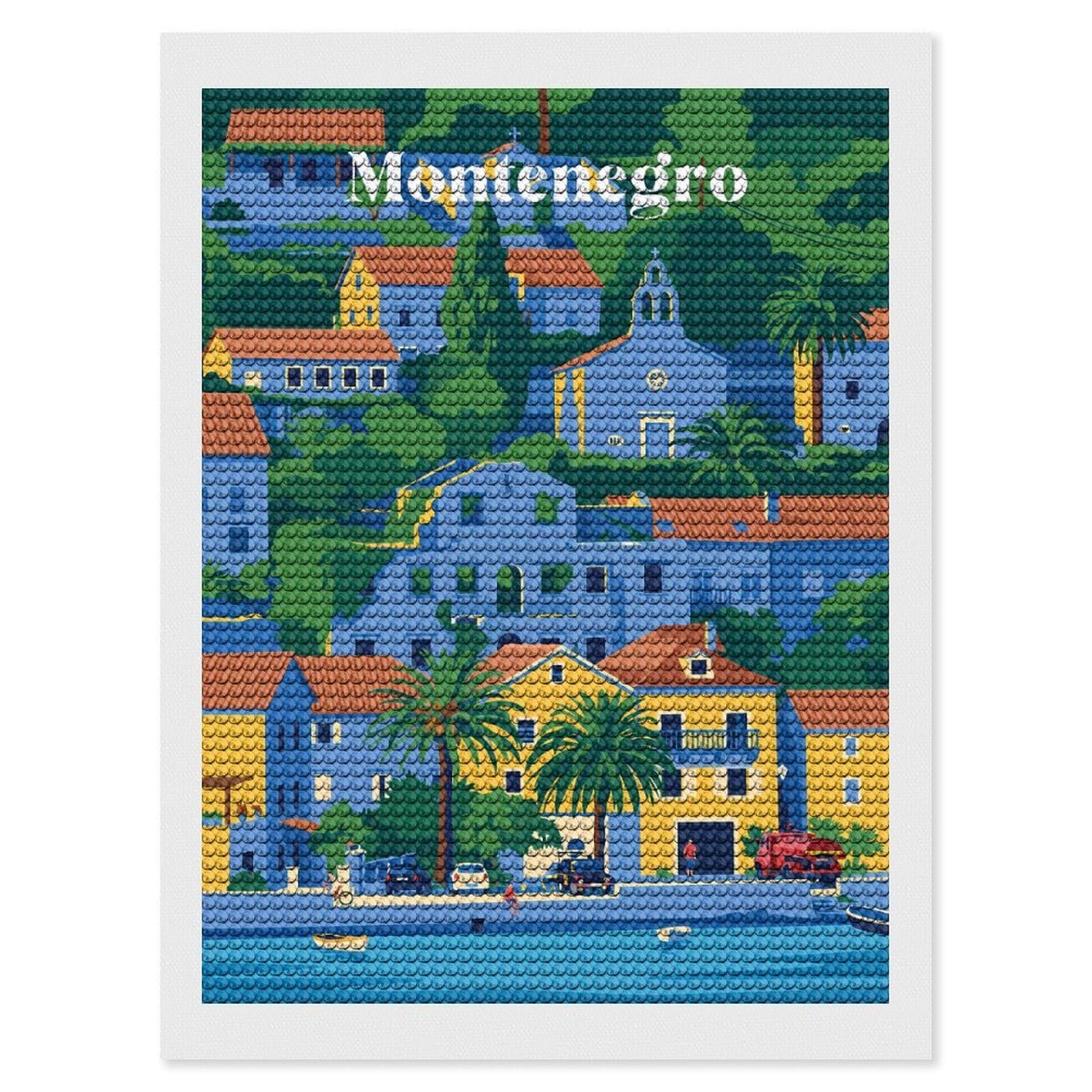 Junmoney Montenegro Coastal Town Diamond Painting Kit 12"x16", Easy Handmade Project, Easy to Enjoy, Aesthetic Room Decor, Christmas Gift