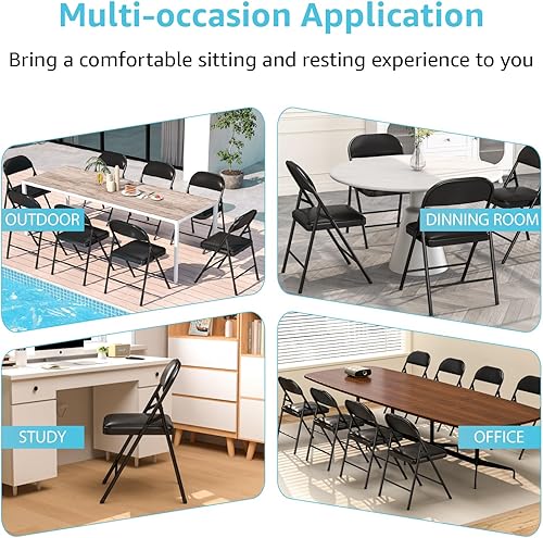 Miniatura 5 de Paquete de 4 sillas plegables con cojín acolchado y respaldo, sillas plegables acolchadas para el hogar, oficina, interior, eventos al aire libre