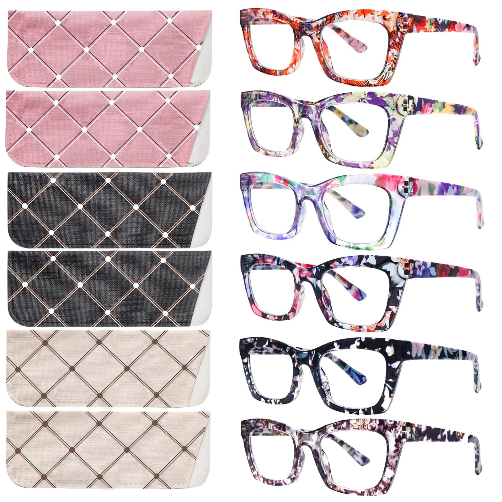 SIGVAN 6 Pack Oprah Style Reading Glasses Blue Light Blocking Square Computer Spring Hinge Readers for Women Men