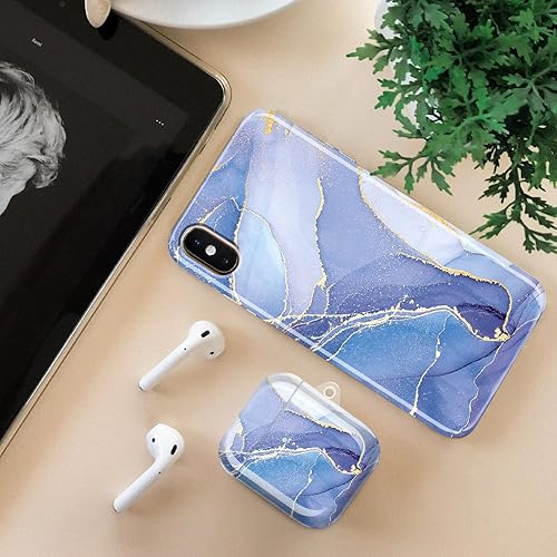 Miniatura 7 de JIAXIUFEN Funda compatible con AirPods con purpurina dorada, diseño de mármol, lindo protector completo de silicona TPU para mujeres y niñas, funda