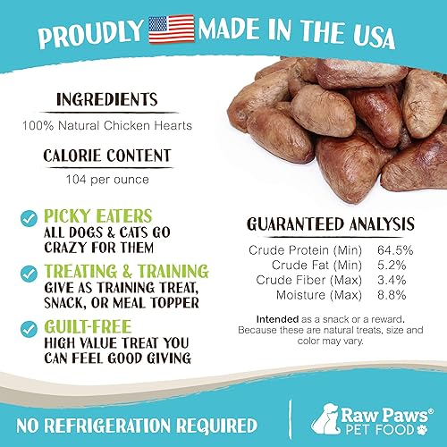 Miniatura 4 de Raw Paws Corazones de pollo liofilizados para perros, 4 onzas, integrales, fabricados en Estados Unidos, corazones liofilizados para perros,