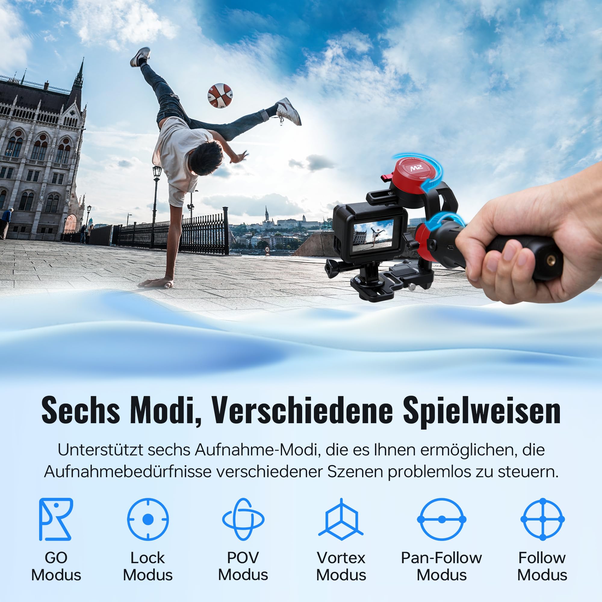 ZHIYUN Crane M2 [Offizieller] 3-Achsen Stabilisator, für Action Kamera, Gopro und Spiegellose Kamera, Smartphone, mit Smartphone Klemme, Stativ