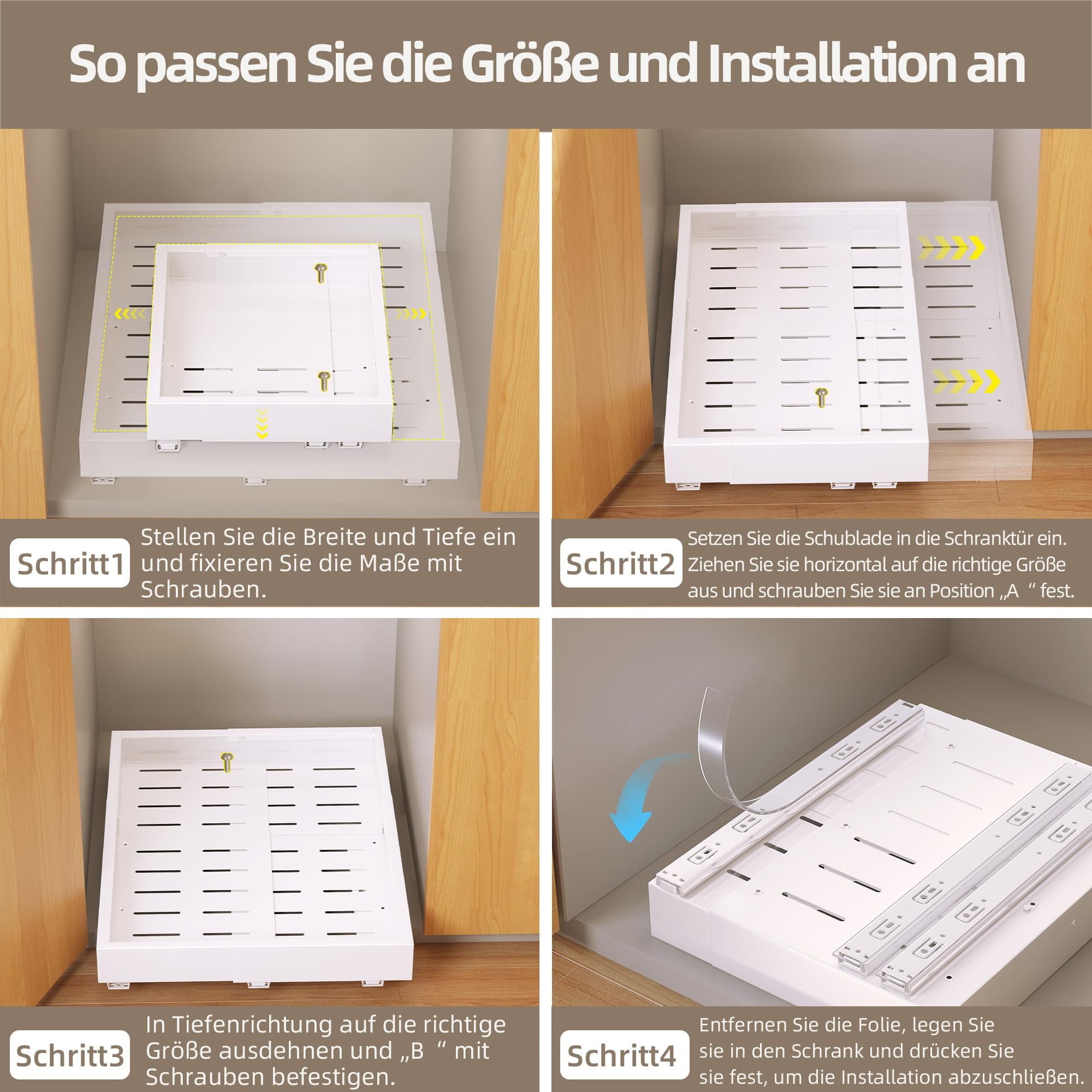 NETEL Teleskopschublade 2 Stück 4 Richtungen ausziehbare Schublade Küche 30-49.5cm Breite 41.5-55cm Tiefe Weiß