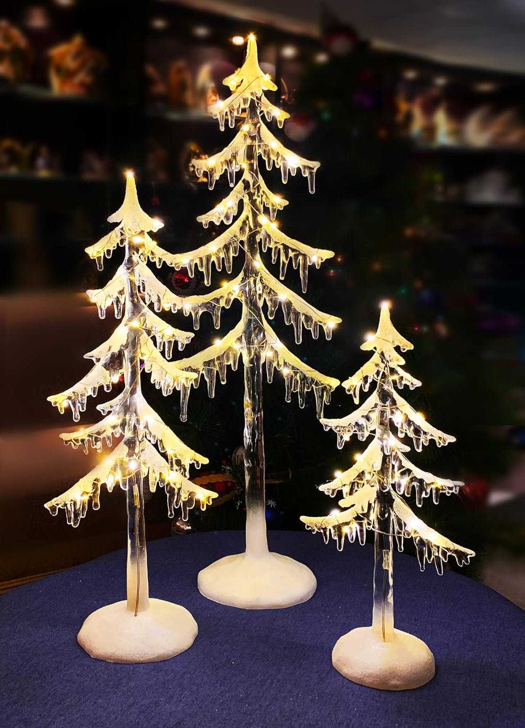 Christmas Tabletop Decor, LED Lighted Acrylic Icicle Trees, 3 Pack, Battery Operated (not Included) (24.4" H, 17.9" H, 13.4" H) by Moments in Time