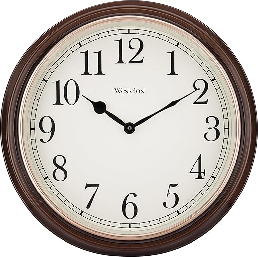 Westclox 15.5-Inch Traditional Woodgrain Wall Clock – Realistic Finish, Large Easy-to-Read Dial, Metal Hands, Rose Gold Bezel, Glass Lens, Quartz Accuracy (Woodgrain, 15.5-Inch)