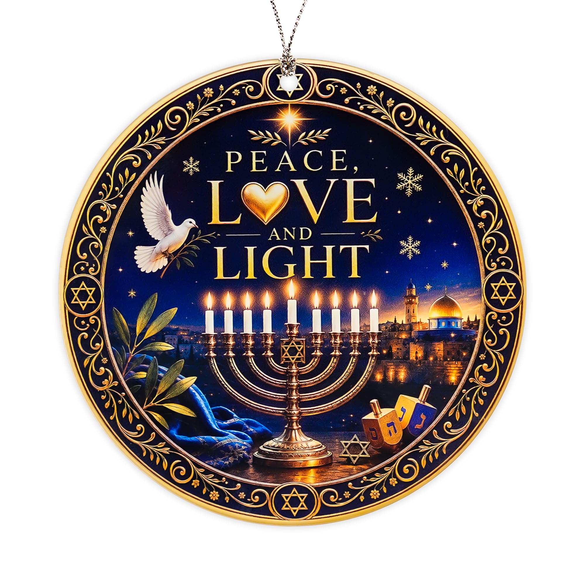 Hanukkah Christmas Ornaments 2026, Peace Love and Light Acrylic Tree Ornament with Menorah, Hanukkah Decorations, Jewish Gifts for Family and Friends, Jewish Home Decor, Chanukah Decor