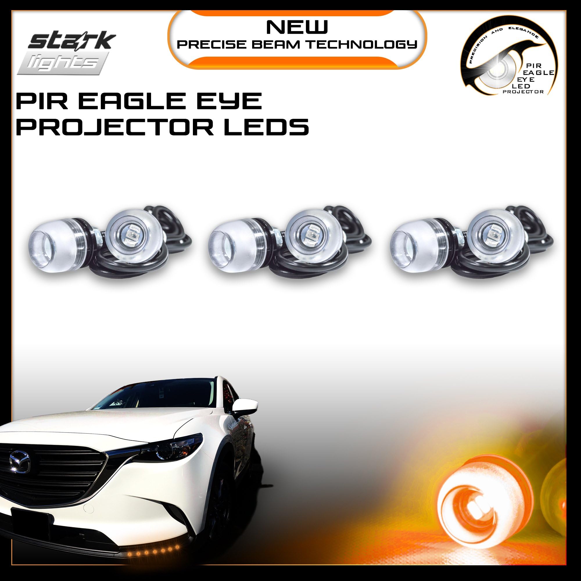Eagle Eye 18mm Projector PIR Lens Amber Yellow 3K Fog Light DRL Backup Signal - 6 PCS