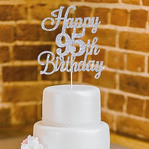 Miniatura 4 de Decoración para tartas de cumpleaños 95 con purpurina plateada, decoración de cumpleaños de 95 años, decoración de cumpleaños de 95 años, decoración