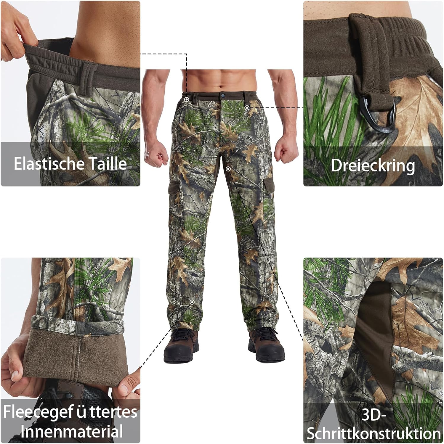 LOOGU Men's Fleece Lined Insulation Camo Hunting Pants Windproof Water-Resistant Softshell Tactical Pants for Men - Image 5